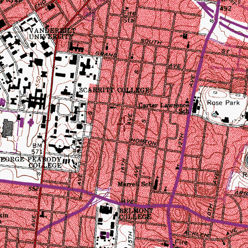 Topographic Map of Music Square Church, TN