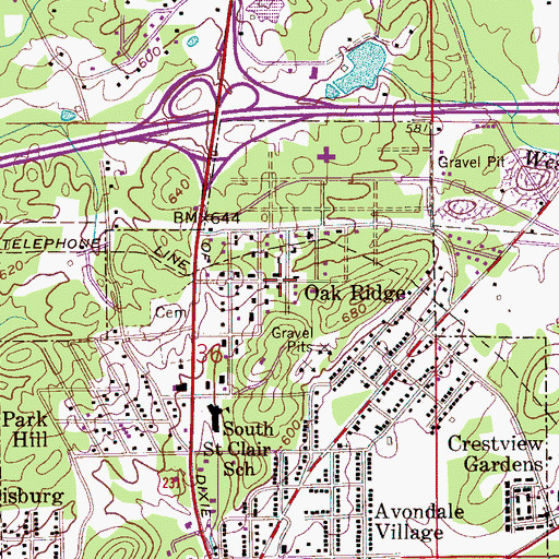 Topographic Map of Oak Ridge, AL