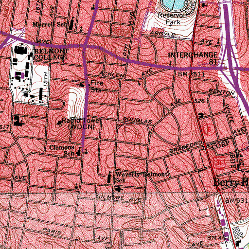 Topographic Map of Pilgrim Emanuel Baptist Church, TN