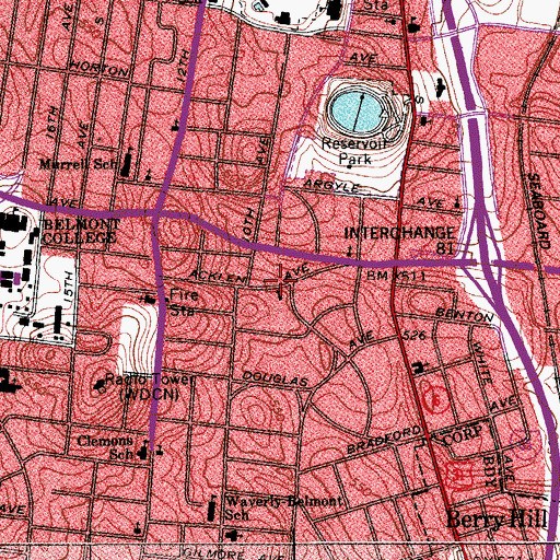 Topographic Map of Mount Gilead Baptist Church, TN