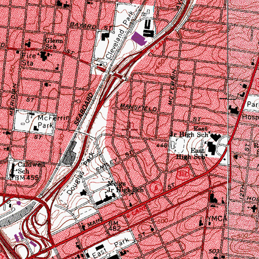 Topographic Map of Truevine Missionary Baptist Church, TN