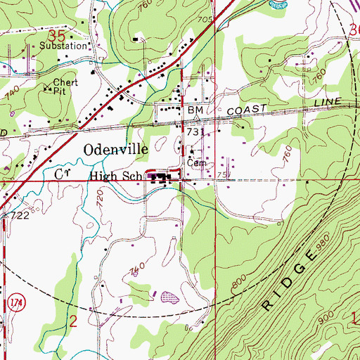 Topographic Map of Odenville, AL