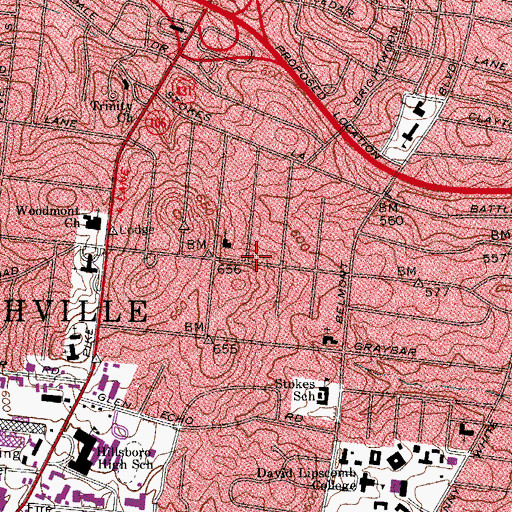 Topographic Map of Woodmont Presbyterian Church, TN