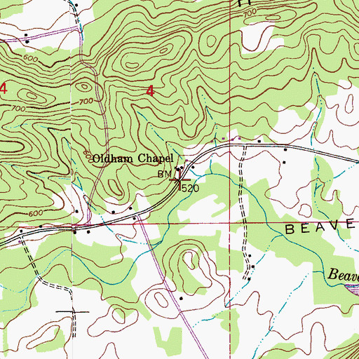 Topographic Map of Oldham Chapel, AL