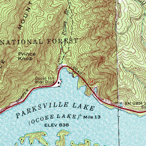 Topographic Map of Parksville Beach, TN