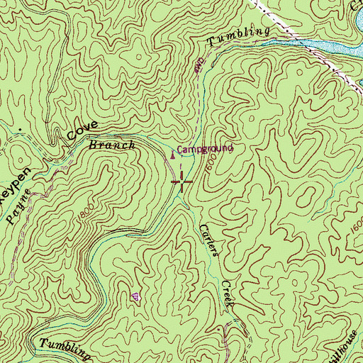 Topographic Map of Tumbling Creek Recreation Area, TN