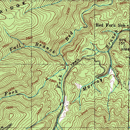 Topographic Map of Red Fork Falls Trail, TN