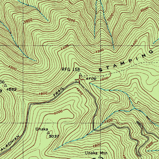 Topographic Map of Unaka Mountain Recreation Area, TN