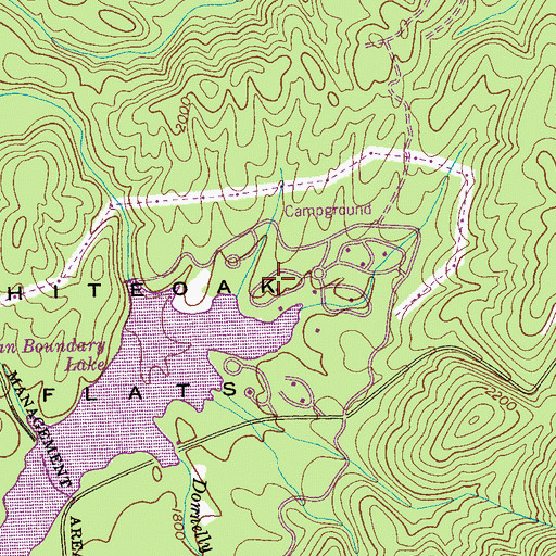 Topographic Map of Indian Boundary Lake Recreation Area, TN