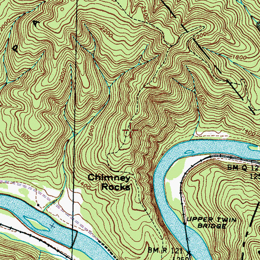 Topographic Map of Chimney Rocks Trail, TN