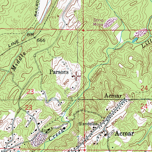 Topographic Map of Parsons, AL