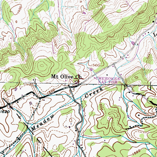 Topographic Map of Mount Olive Cemetery, TN