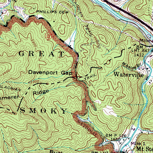 Topographic Map of Davenport Gap Shelter, TN