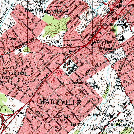 Topographic Map of Shields Stadium, TN