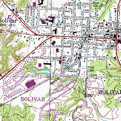 Topographic Map of Bolivar Industrial School (historical), TN
