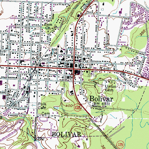 Topographic Map of Hardeman County Jail, TN