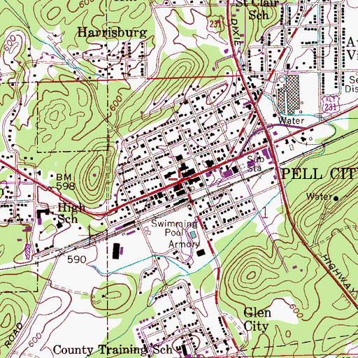 Topographic Map of Pell City, AL