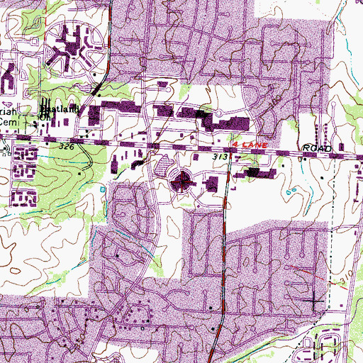 Topographic Map of Central Church, TN