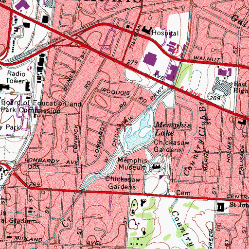 Topographic Map of Chickasaw Gardens, TN