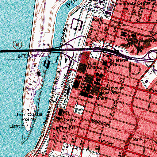 Topographic Map of Clifford Davis Federal Building, TN