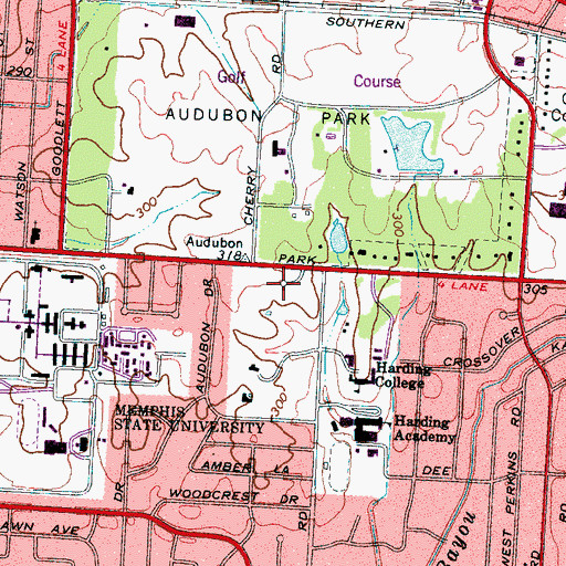 Topographic Map of Dixon Gallery and Gardens, TN