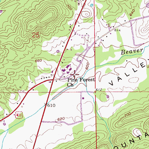 Topographic Map of Pine Forest Church, AL