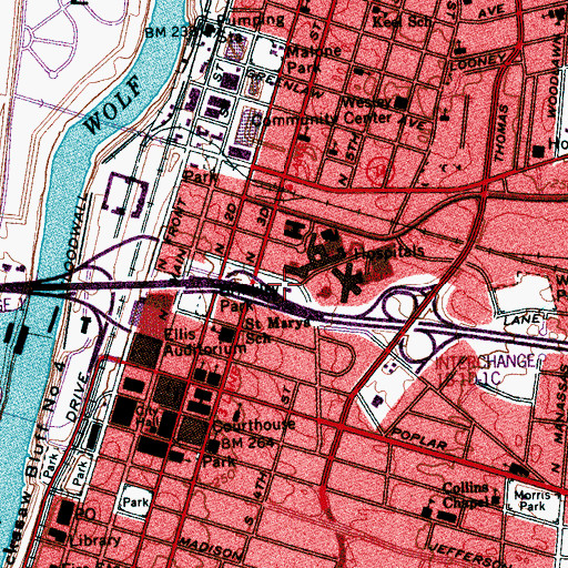 Topographic Map of City of Memphis Division of Fire Station 1, TN