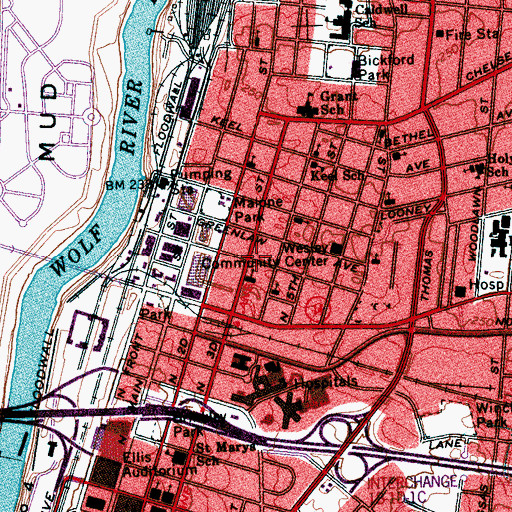 Topographic Map of Greenlaw Community Center, TN