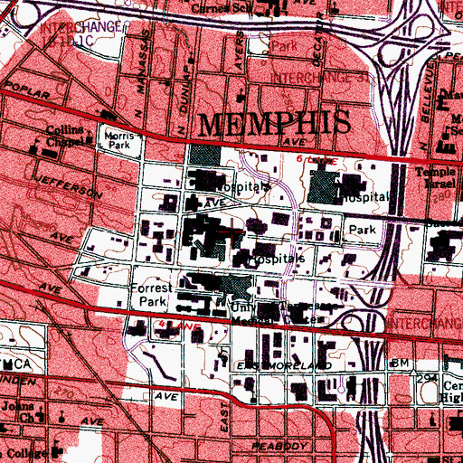 Topographic Map of Memphis Medical Center, TN