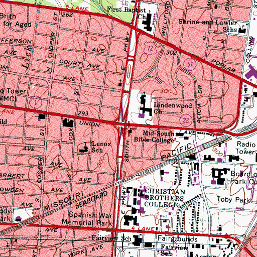 Topographic Map of Memphis Theological Seminary, TN