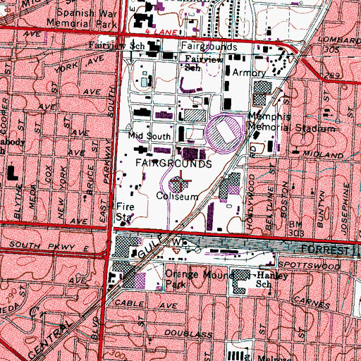 Topographic Map of Mid-South Coliseum, TN