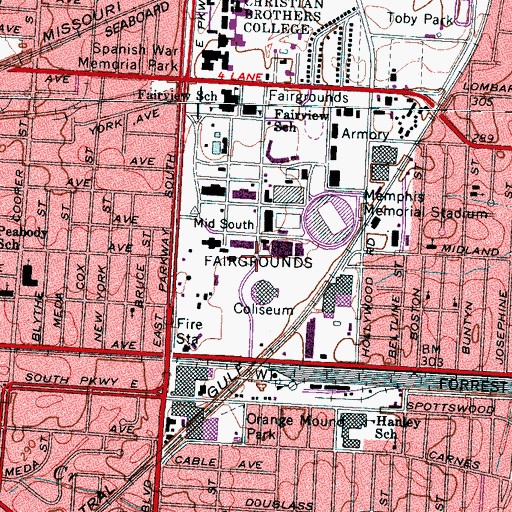 Topographic Map of Mid-South Fairgrounds, TN