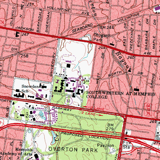 Topographic Map of New Hall, TN