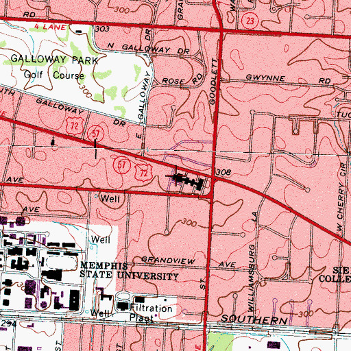 Topographic Map of Presbyterian Day School, TN