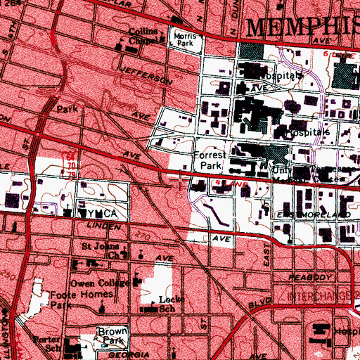 Topographic Map of Southwest Tennessee Community College, TN