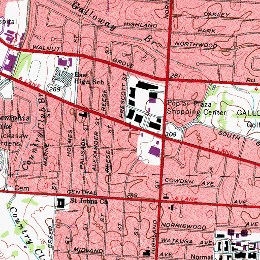 Topographic Map of Sunshine Home for Aged Men, TN