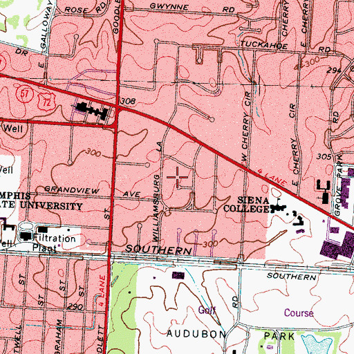 Topographic Map of The Village, TN