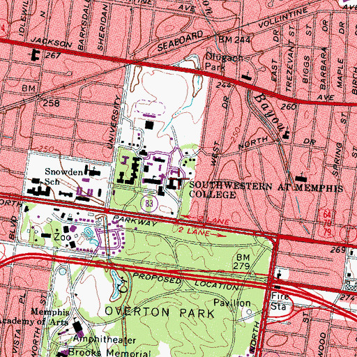 Topographic Map of Trezevant Hall, TN