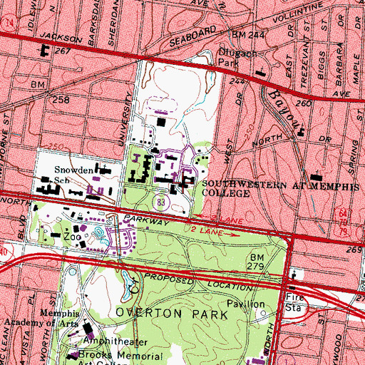Topographic Map of Voorhies Hall, TN