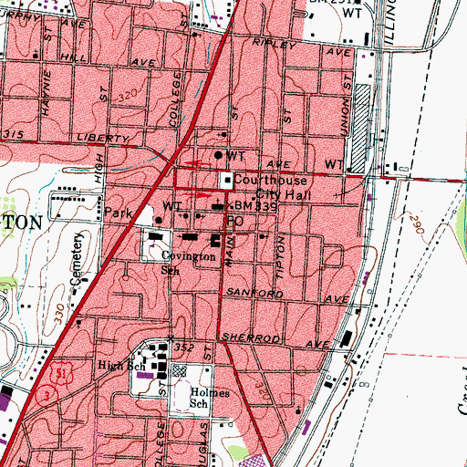Topographic Map of Tipton County Health Center, TN