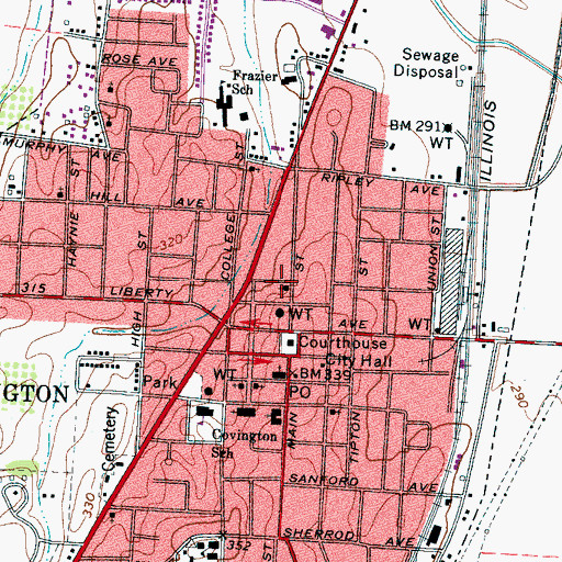 Topographic Map of Tipton County Justice Building, TN