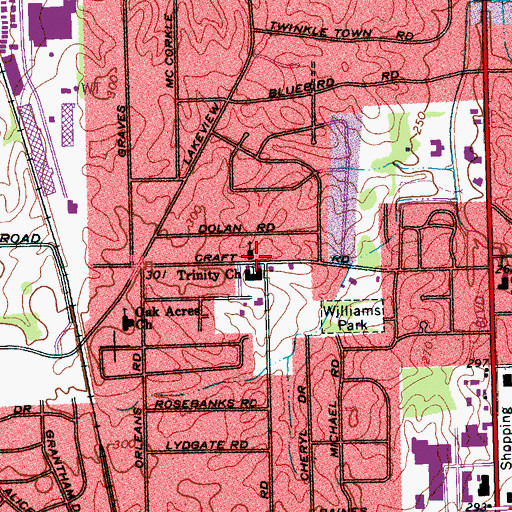 Topographic Map of Trinity Church, TN