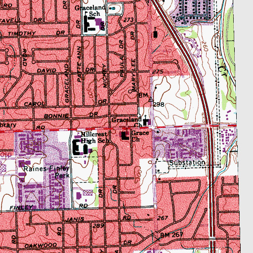 Topographic Map of Grace Church, TN