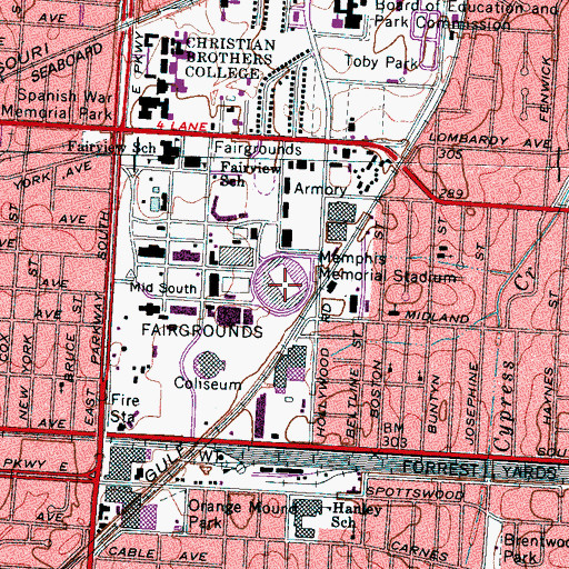 Topographic Map of Memphis Memorial Stadium, TN