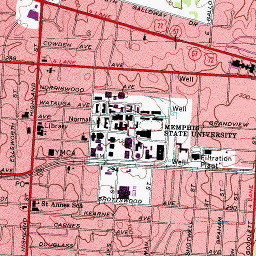 Topographic Map of University of Memphis, TN