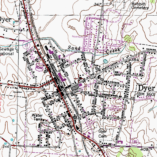 Topographic Map of Dyer Cumberland Presbyterian Church, TN
