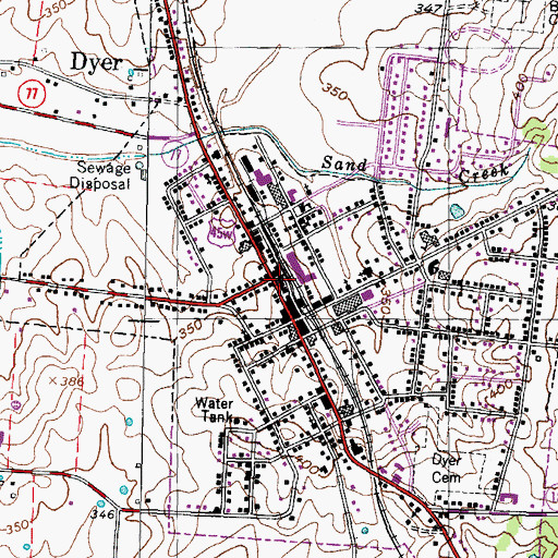 Topographic Map of First Methodist Church of Dyer, TN