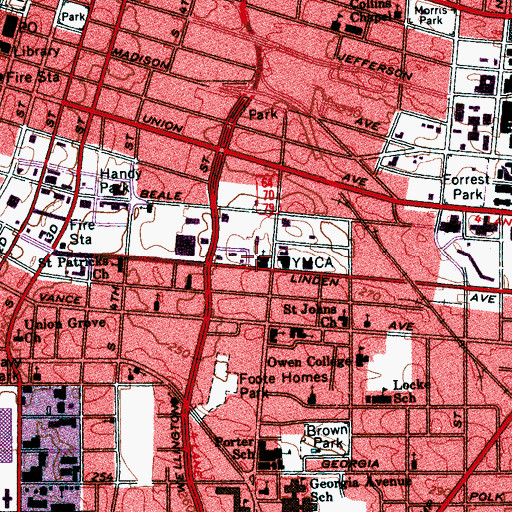 Topographic Map of Mount Olive Christian Methodist Episcopal Cathedral, TN