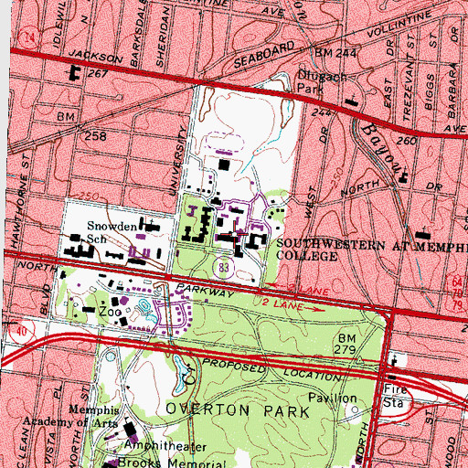 Topographic Map of Southwestern at Memphis College, TN