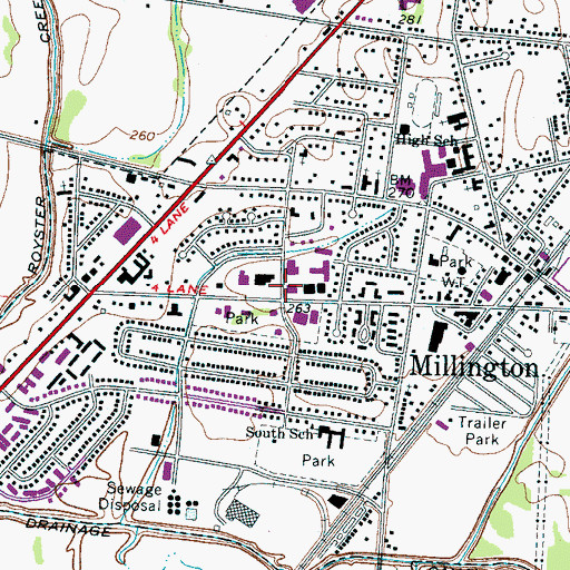 Topographic Map of Millington Branch-Shelby County Public Library, TN